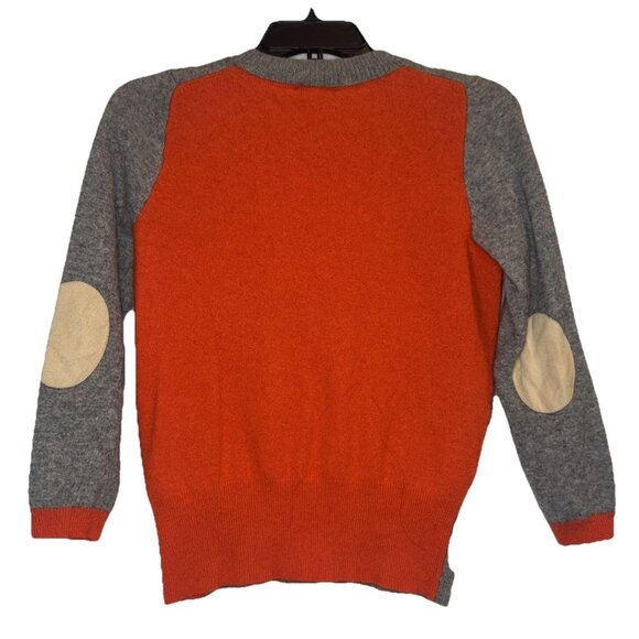 J. CREW Women’s Gray Orange Wool Cashmere Elbow Patch Crew Neck Sweater Sz M - Picture 4 of 10